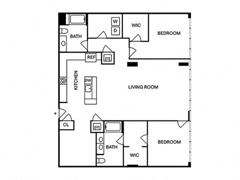 Floor plan for 2 beds, 2 baths